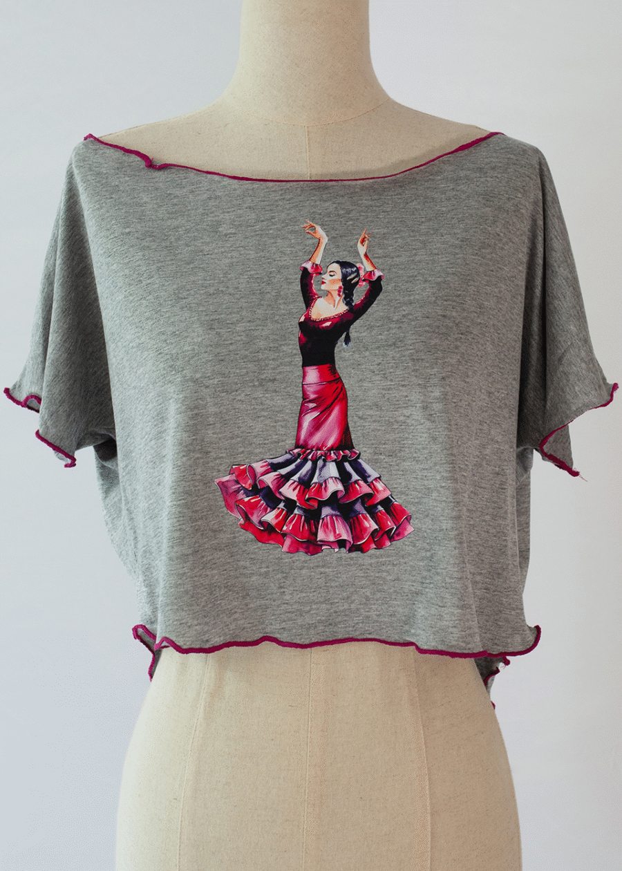 Camiseta corta de baile con ilustración de flamenca
