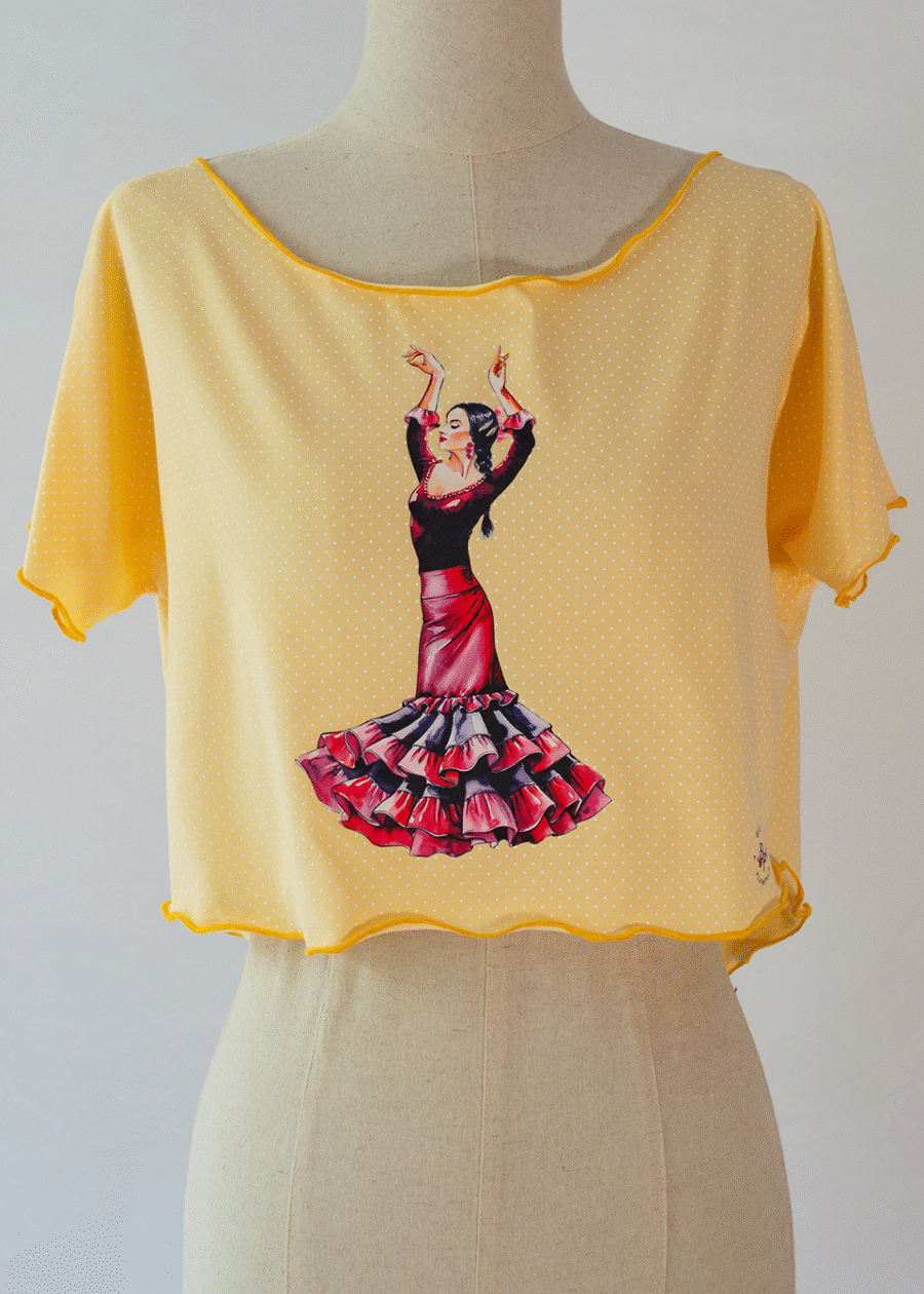 Camiseta corta de baile con ilustración de flamenca