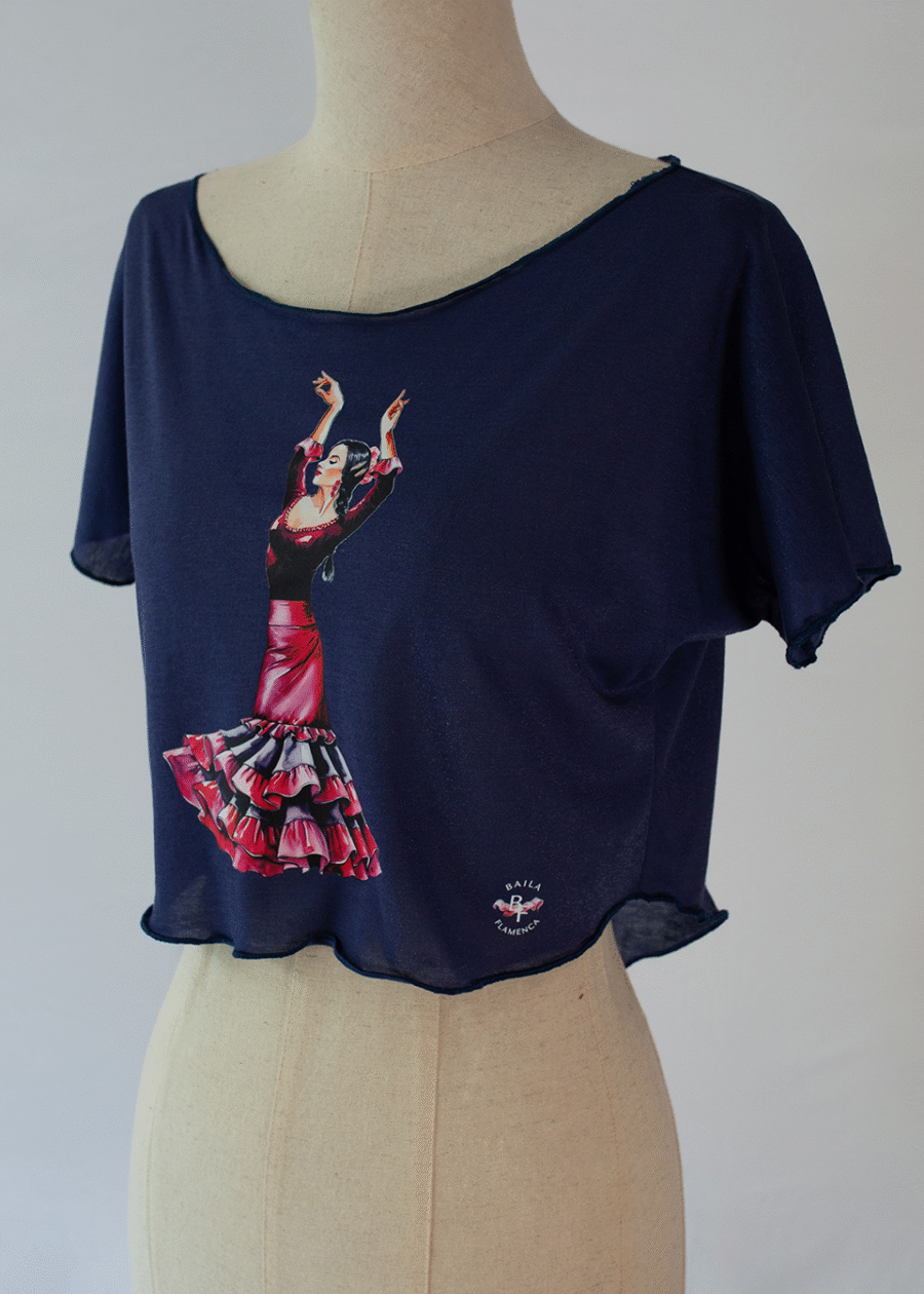 Camiseta corta de baile con ilustración de flamenca