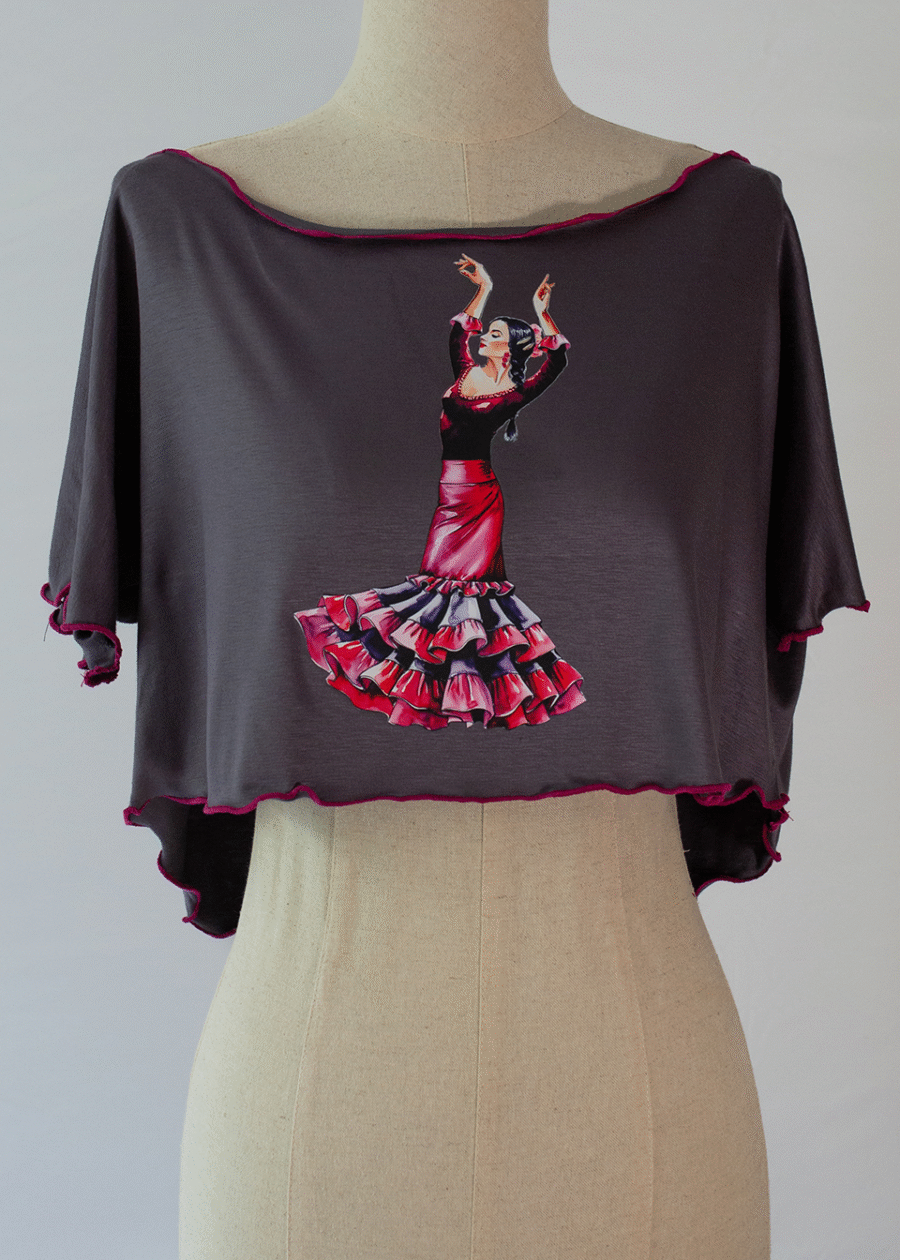 Camiseta corta de baile con ilustración de flamenca